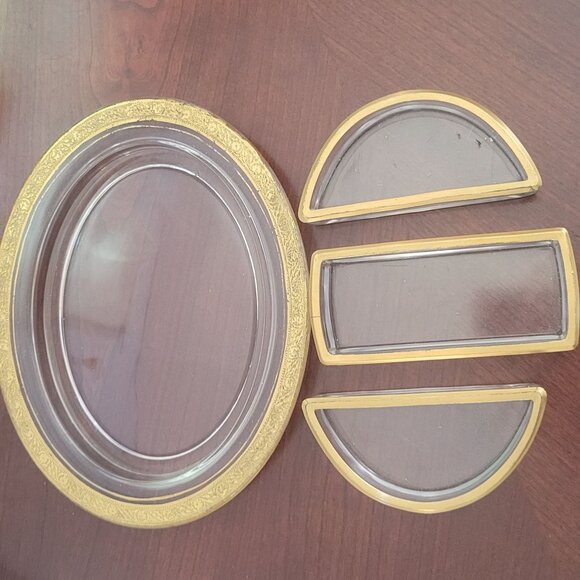 Vintage Gold Trimmed Glass 4-Piece Divided Serving Platter Tray - Picture 2 of 9